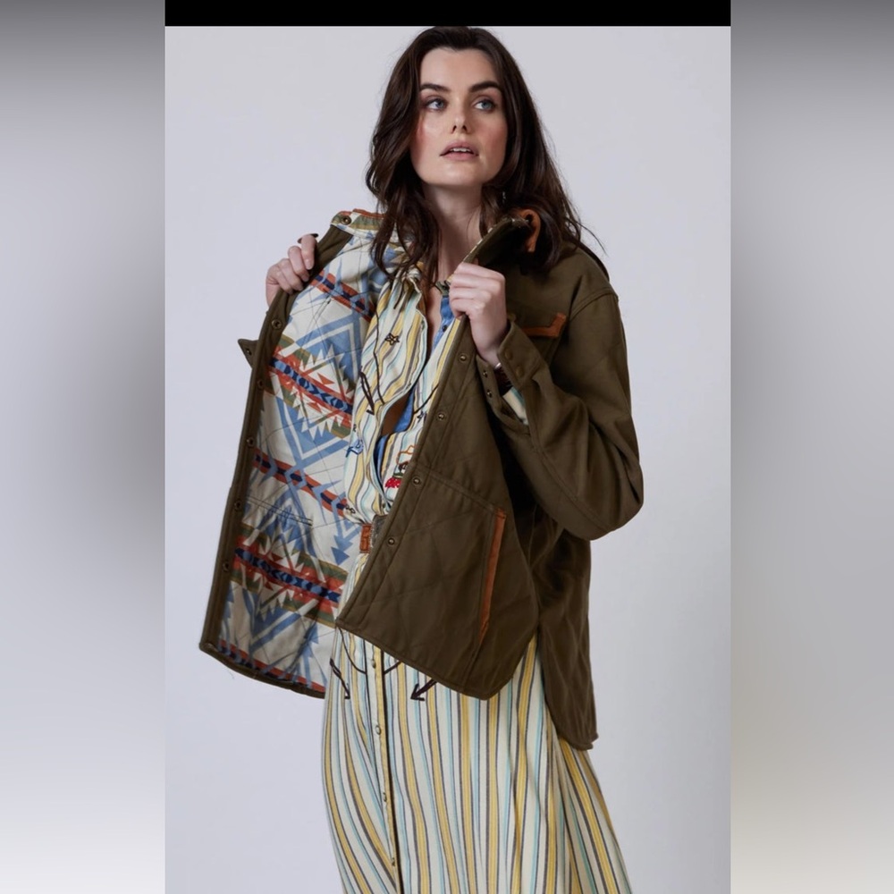 Double D Ranch Olive Jacket With Patterned Lining - image 1